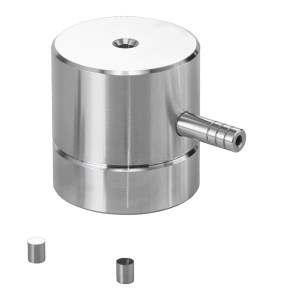 Circular evacuable pellet die set with punches, plunger and vacuum fitting