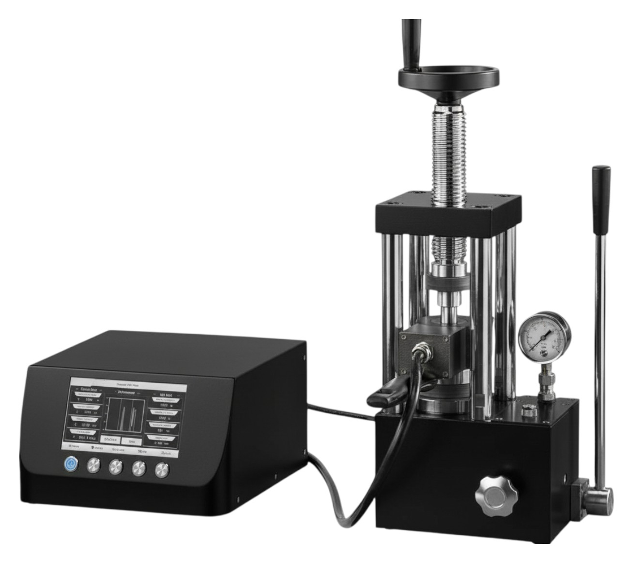 Heatable die set mounted on a manual hydraulic press