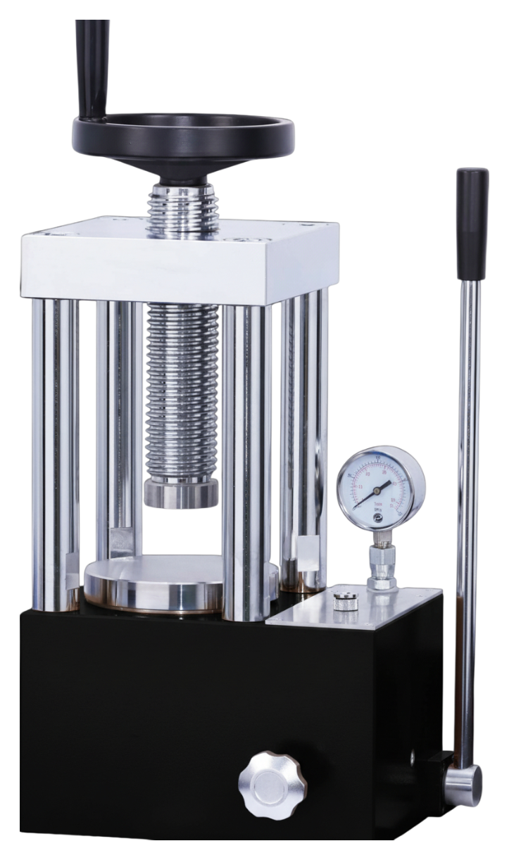 Four-pillar manual hydraulic press, benchtop configuration
