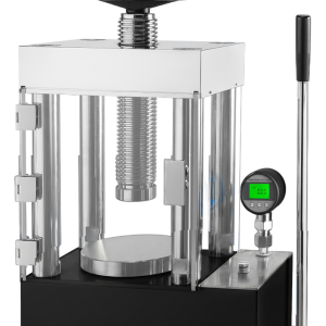 Guarded manual hydraulic press with digital gauge, alternate view