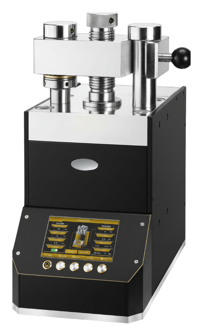 XRF-dedicated automatic hydraulic press with built-in sample mould and touchscreen control